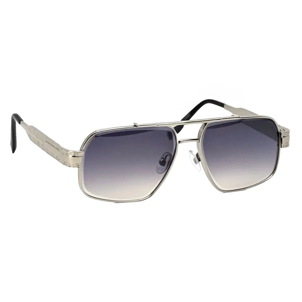 Mens‎ Sunglasses Silver Metal Frame Gradient Lens Double Bridge Aviator Outfit